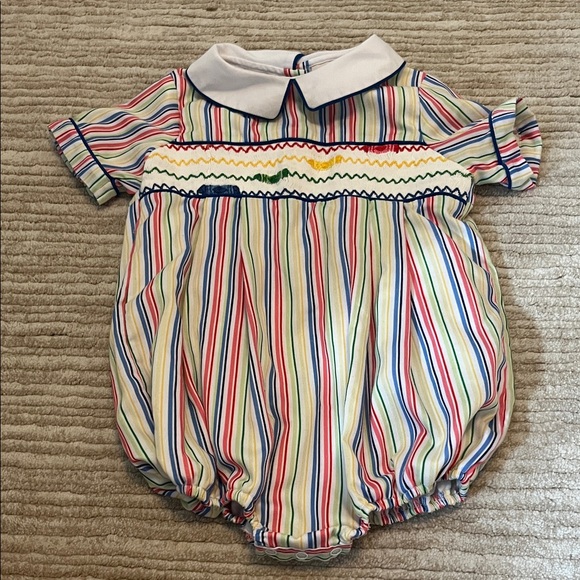 Striped Multicolor Kids One Piece smocking bird smocked crayons 3T bubble - Picture 1 of 4